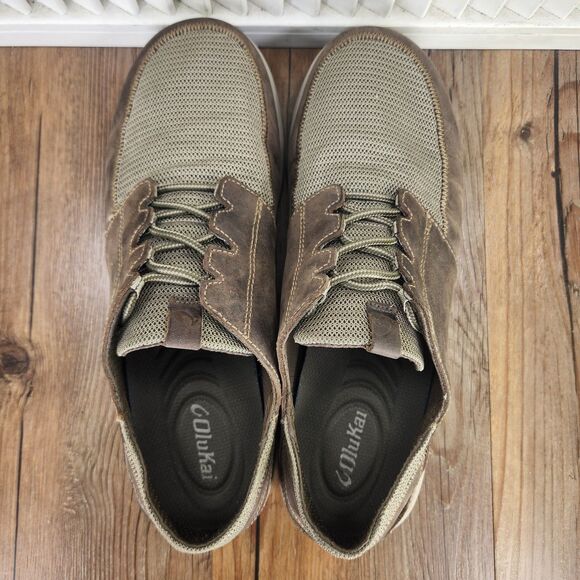 Olukai Makia Lace Mens Sz 11 Brown Leather Mesh Gray Lace Up Casual Street Shoes - Picture 5 of 9